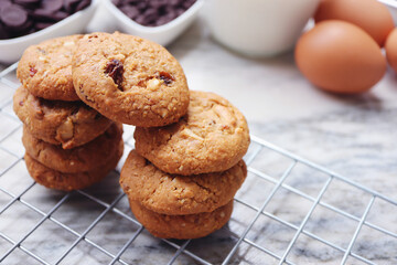 Homemade oatmeal cookies with chocolate.