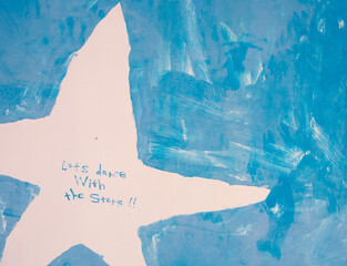 Wall painted with blue colour and letters saying 