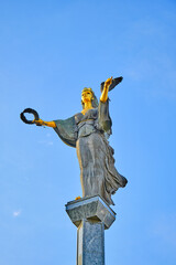 Saint Sofia Monument in Sofia with background blue sky.
