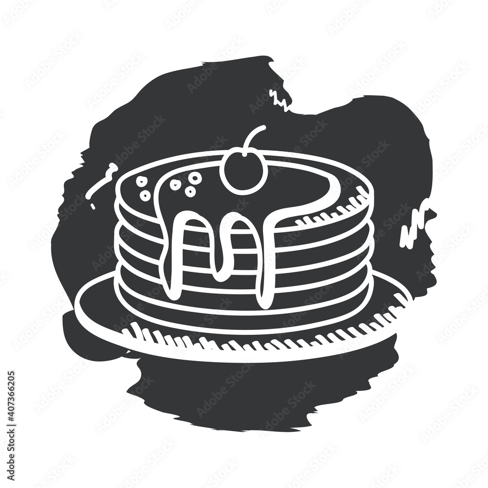 Poster breakfast pancakes hand draw and block style icon vector design