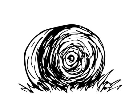 recommend clip art: Hand-drawn vector drawing in engraving style. Round haystack, straw, dry grass. Farm, ranch.