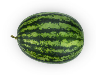 Ripe single full watermelon isolated on white background. One whole watermelon with clipping path
