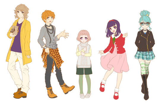 A set of illustrations of anime-style characters
