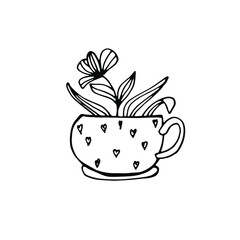 Flower in a pot, flower pot. Saplings.
home greenhouse. Bio plants. save the planet. antistress with flowers. Coloring book for children and adults. For design, textiles, sweatshirts. Stock hand graph