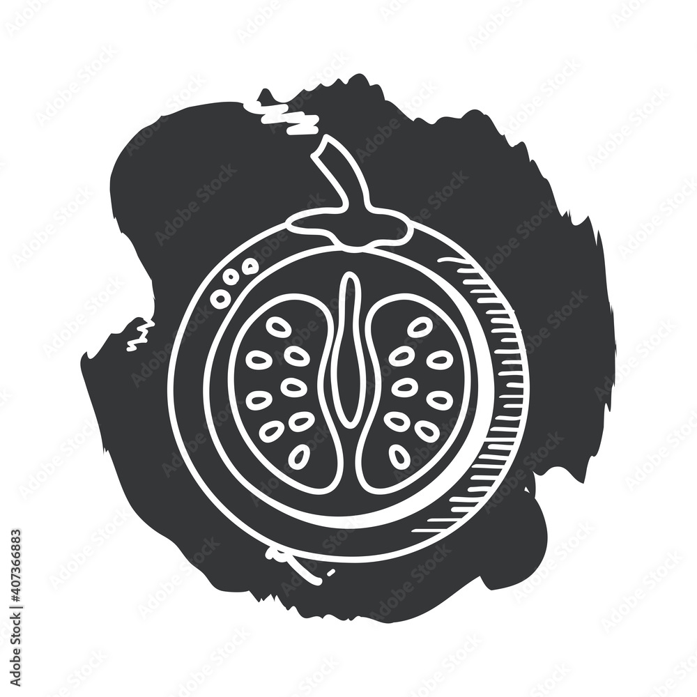 Poster tomato vegetable hand draw and block style icon vector design