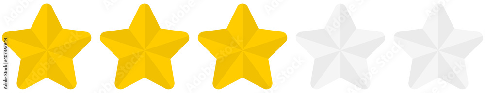 Poster flat golden rounded 3 star rating symbol isolated on a white background. vector illustration.
