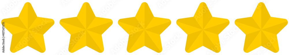 Poster flat golden rounded 5 star rating symbol isolated on a white background. vector illustration.