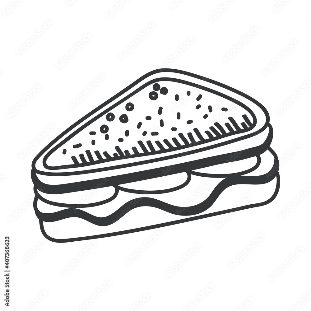 Poster triangle sandwich hand draw and line style icon vector design