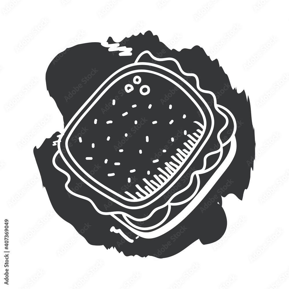 Poster sandwich hand draw and block style icon vector design