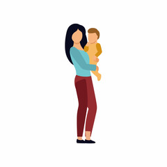 A woman holds a child in her arms. Vector illustration in flat style.