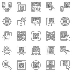 QR Code outline vector concept icons set. Quick Response Code Scan linear symbols or logo elements