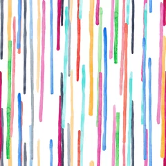 Behang Schilder en tekenlijnen Naadloos patroon van kleurrijke strepen. Aquarel achtergrond. Creatieve kinderachtige achtergrond voor stof, textiel, kinderdagverblijfbehang. Hand getekende illustratie.