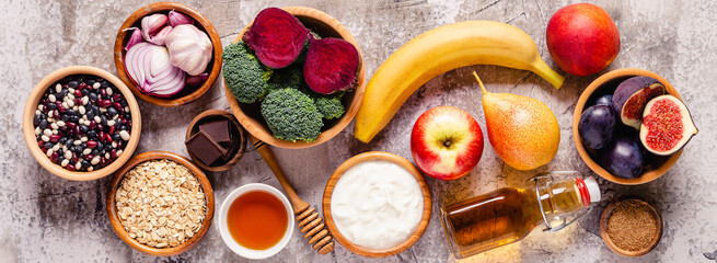 Products for healthy bowel. Natural food for gut.