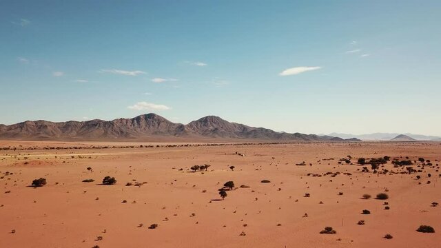Namibia Kalahari Desert in Africa. Aerial Drone Shot. Lanscape of the  the Desert. View From Above Camera Moves  Slowly Forward