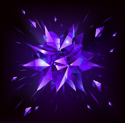Purple star on a black background. Crystal. Vector illustration.