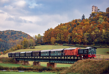 Historical German Diesel Loco In Autumn Franconia Bavaria