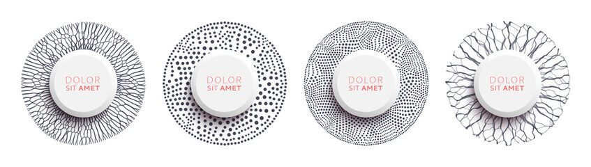 Abstract circles with dots of different sizes. Modern elements with dynamic particles of small particles. Vector illustration.