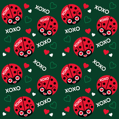 Seamless love pattern. Seamless ladybugs pattern. Ladybugs in love. 