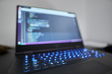 Obraz na płótnie Canvas Closeup of a laptop with programming code