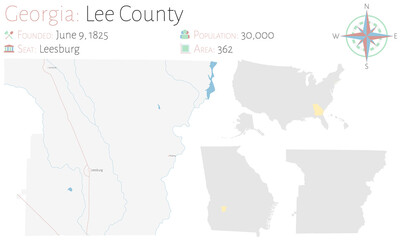 Large and detailed map of Lee county in Georgia, USA.
