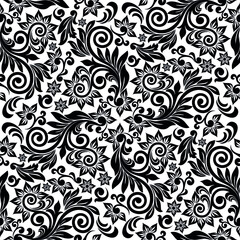 Seamless white background with black pattern in baroque style. Vector retro illustration. Ideal for printing on fabric or paper for wallpapers, textile, wrapping.