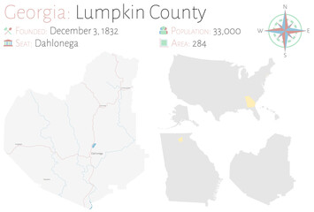 Large and detailed map of Lumpkin county in Georgia, USA.