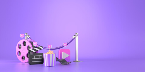 3d rendering of popcorn and heart message icon.