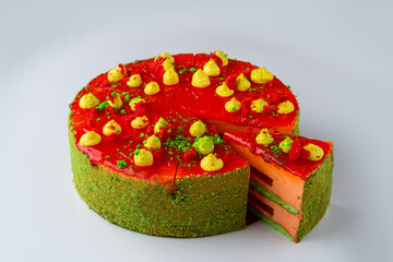 Pistachio torte isolated on white background