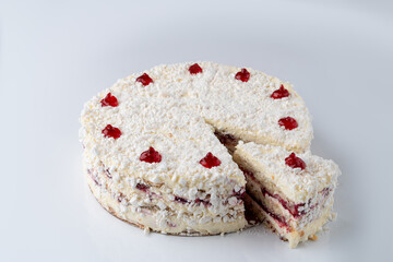 Meringue pastry with raspberry jam, studio photo for a catalogue