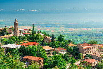 The view on Signagi and Alazani valley, Georgia. Sighnaghi city of love in Georgia, Kakheti region.