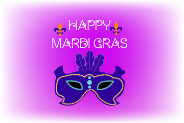 mardi gras carnival party design with cartoon colorful mask with feathers . Fat tuesday, carnival, festival. Vector isolated on white background. For greeting card, banner, gift packaging, poster. 
