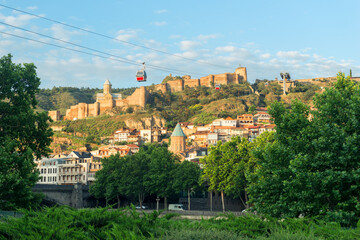Naklejka premium View of cable car above Tbilisi Georgia