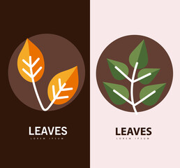 leaves line style symbol collection vector design