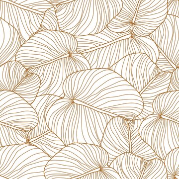 Leaves Hand Drawn Line Art Seamless Pattern. Vector Trendy Contemporary Print. Perfect for Wall Art, Prints, Social Media, Posters, Invitations, Branding Design. Abstract Background Line Art Style © Наталья Дьячкова