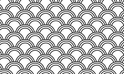 Simple Seamless Pattern with Black Circles Texture on White Background. Trendy Modern Wallpaper for Textile Design, Packaging, Posters. Bohemian Pattern. Boho Textile Design. Vector EPS 10.