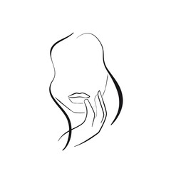 Woman Face Line Art Drawing Black Sketch Isolated on White Background. Vector Continuous Line Drawing of Woman Face, Fashion Minimalist Concept, Beauty Drawing. Good for Print, T-shirt, Banner. 