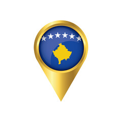 Flag of Kosovo.symbol check in Kosovo, golden map pointer with the national flag of Kosovo in the button. vector illustration.