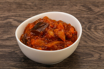 Eggplant saute with tomato and herbs