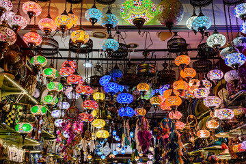 Traditional turkish chandeliers for sale at the bazaar