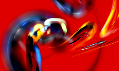 Bright abstraction in vivid red, blue and yellow colors. Blurry and dynamic shapes, random spots in expressive composition. Artistic and creative representation of passion, emotion, energy and power.