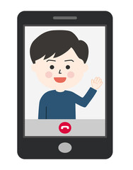 Man having a video call on the cell phone. Vector illustration isolated on white background.