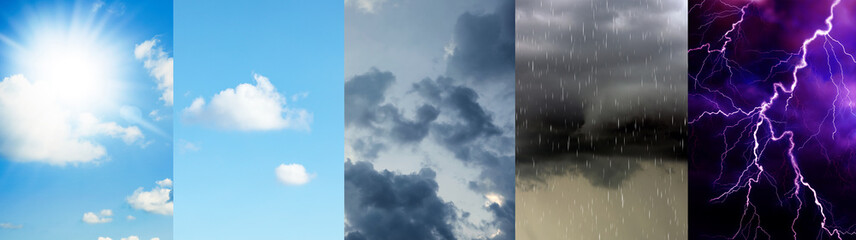 Photos of sky during different weather, collage. Banner design