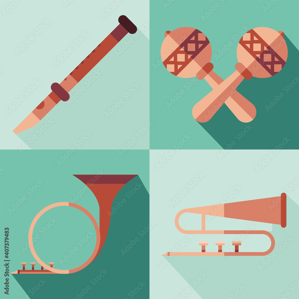 Poster music instruments symbol collection vector design