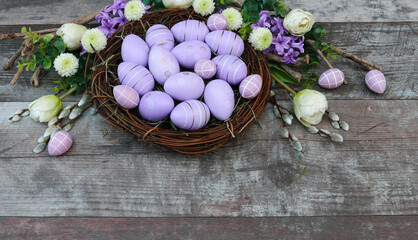 Purple Easter eggs with flowers