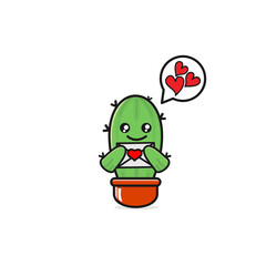 cute cactus and love letter on valentines day. vector cartoon illustration