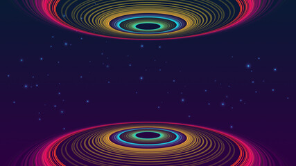 Colored circles on dark blue background illustration.