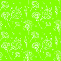 seamless pattern, hand draw vector illustration dandelion, plant parts, leaves, flowers, seeds, textil