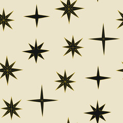 Seamless vector hand drawn stars pattern. Magic space background and thin stroked illustration. Astrology objects. For fabric, textile, wrapping, web, cover etc. 10 eps 