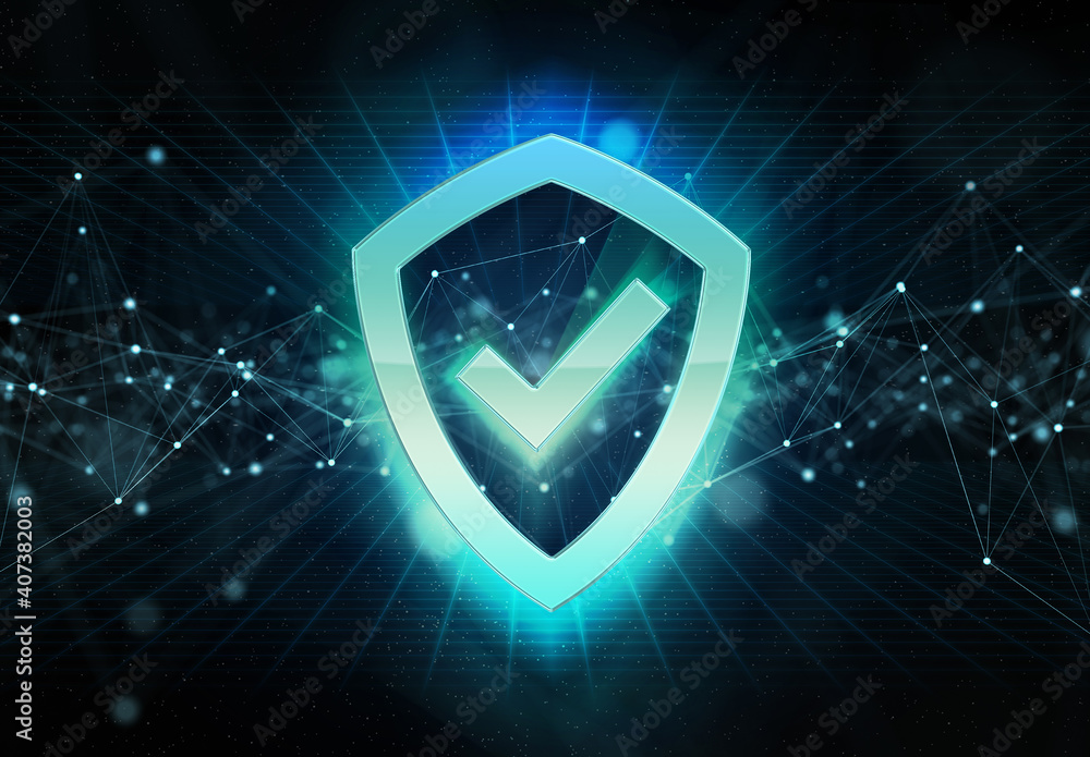 Poster digital cyber security holographic icon bursting into blue and green neon light 3d rendering