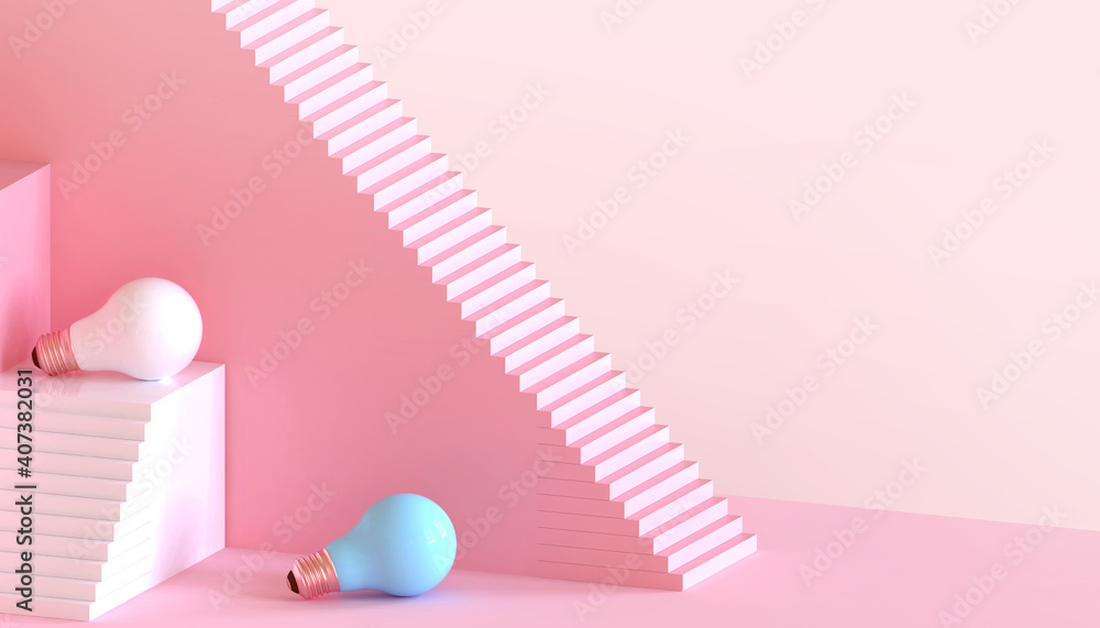 Poster abstract background creative idea inspiration and minimal red stair modern and bulb on red with busi